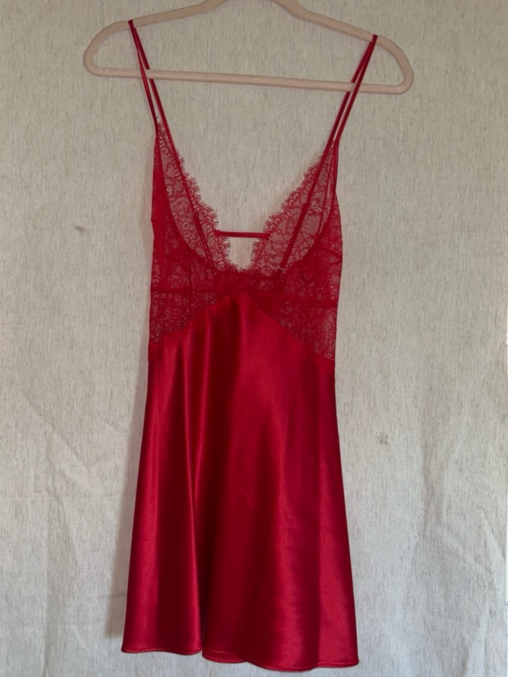 Victoria's Secret Red Satin Lace Chemise